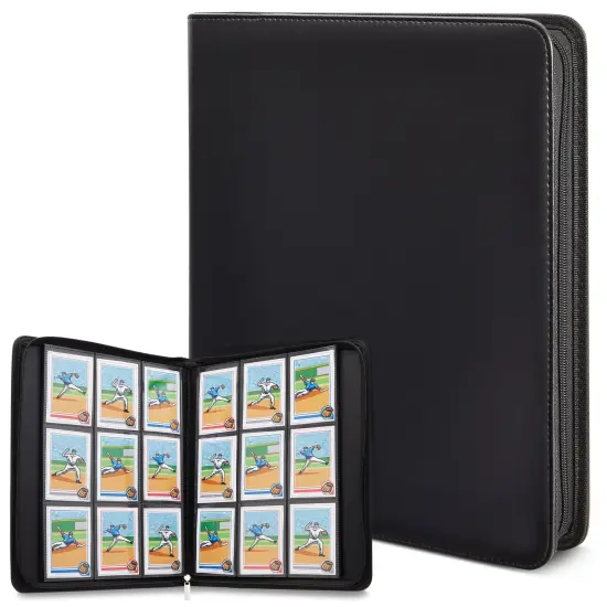 Card Binder with Zipper - 9 Pockets Trading Cards Album Folder - 360 Side Loading Pockets (Black) {1}