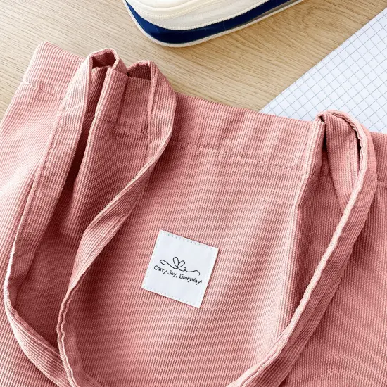 Wrapables Corduroy Tote Bag, Casual Everyday Shoulder Handbag, Light Pink {3}