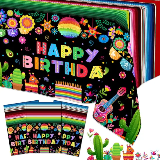 3 Pcs Mexican Fiesta Birthday Party Tablecloth Decorations Plastic Cinco De Mayo Printed Table Cloth Table Cover for Fiesta Taco Happy Birthday Decorations {1}