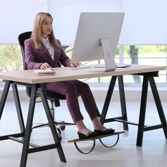 2-Pack Wooden Rocking Under Desk Foot Rest with Anti-Slip Surface &ndash; Ergonomic Adjustable Footrest for Office & Home, 4.7&rdquo; Height, Brown {6}