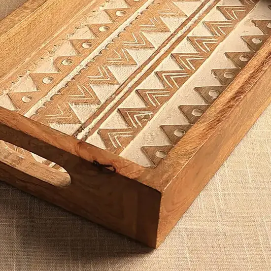 Handcrafted Mango Wood D&eacute;cor & Serving Birkin Tray - 15" x 9" x 2.5" {4}