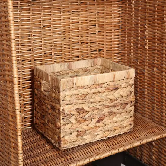 Rectangular Spring Woven Water Hyacinth Storage Baskets with inside Handle for Shelves Bathroom Kitchen Office Desk {4}