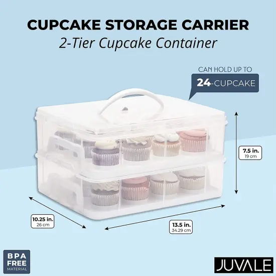2 Tier Cupcake Carrier for 24 Cupcakes, Transport Container with Lid for Muffins (13.5 x 10.25 x 7.5 In) Clear {5}