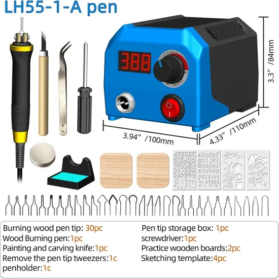 LH55-1 wood burning kit,wood burning tool,digitally adjustable temperature wood burner kit,professional wood burner tool kit for adults beginners craft,pyrography pen (LH55-A pen) {2}