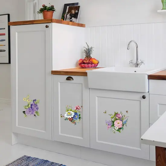 3Pieces Flower Wall Decals Vinyl Peony Wall Decals Peel and Stick Floral Wall Stickers Decor for Living Room Bedroom Girls Room {2}