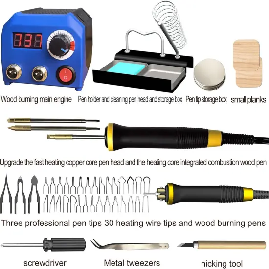 LH55-T2-NS2 Wood Burner kit offers adjustable temperature control ranging from 200℃ to 750℃,Wood Burning kit with 2 Detachable Wood Burning Tool Pens, 36 Wood burner Tips,professional wood burning kit {2}