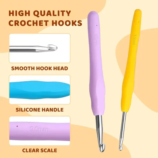 38 Pack Crochet Hooks Set, 13 Pcs 2mm(b)-10mm(n) Ergonomic Soft Grip Crochet Handles, Crochet Needle with Storage Case, for Arthritic Hands, Extra Long  Knitting Needles {2}