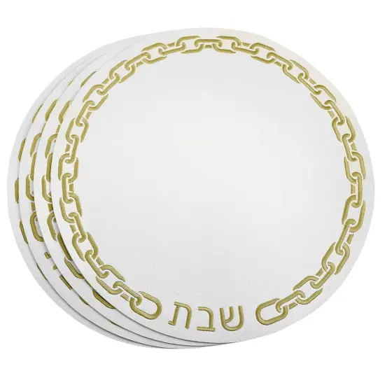 Leatherette Chain Design Placemat with Shabbos Text Set of 4 Silver {3}