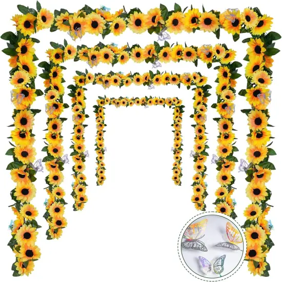 8 Pack Artificial Sunflower Summer Floral Garland Decor,7.5ft Fake Sunflower Vines with Green Leaves, Silk Flowers Sunflower {1}
