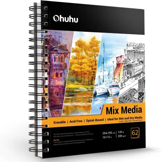 10"x7.6" Sketchbook, 120 LB/200 GSM Heavyweight Papers 62 Sheets/124 Pages, Spiral Bound Mixed Media Paper Pad for Acrylic {1}