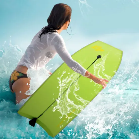 42" Lightweight Super Bodyboard Surfing W/Leash IXPE Deck EPS Core Boarding Green & Yellow {2}