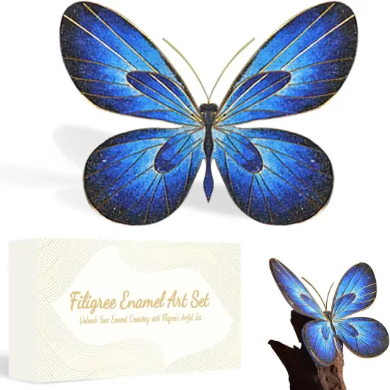 Cloisonne Enamel Art Painting Adult DIY Craft Kit, Filigree Enamel Art Projects Crafts Supplies Paint by Numbers Kit, 3D Blue Butterfly Craftwork Handmade Home Decor Mother's Day Stress Relief Gifts {1}
