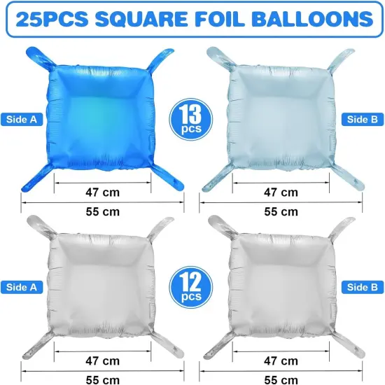 Blue Silver Square Foil Balloon Wall,25Pcs Double Sided Balloon Backdrop Helium Mylar Balloon Tunnel Arch Garland Kit for Birthday Bridal Anniversary Baby Shower Party Decorations {2}