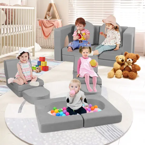 Suede 8-Piece Kids Climbing Blocks Set with Cushions, Arches and Modular Design Gray {2}