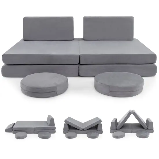 Grey 6 Pieces Modular Kids Play Couch Set with Velvet Covers Perfect Gift for Creative Kids {1}