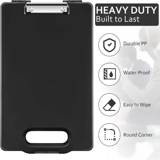 6 Pcs Heavy Duty Clipboard with Storage and Handle Plastic Compartments Built-in Pen Holder Large Capacity Foldable Clipboard with Storage and Clip, 9.8x15.3(Black) {2}