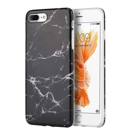 Insten Cover for iPhone 7 Plus/8 Plus Case Marble Case Rubber TPU - Black {1}