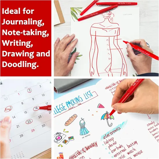 Felt Tip Pens, 30 Red Pack, 0.7mm Medium Point, Felt Tip Markers Pens for Journaling, Writing, Note Taking, Planner, Perfect for School Office and Art Supplies {4}