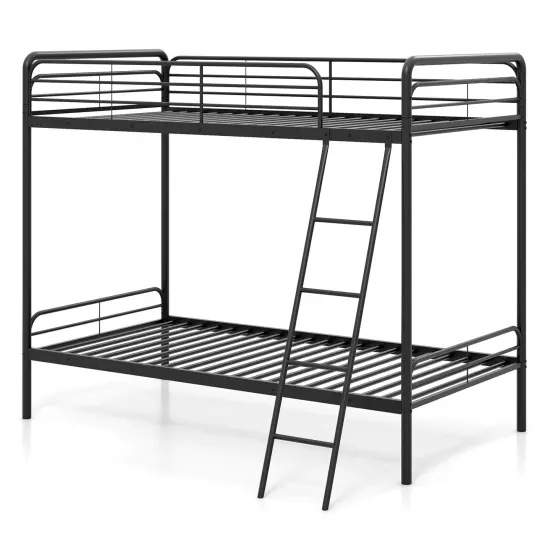 Black Metal Twin Bunk Bed with Safety Guardrails and Under-Bed Storage {1}