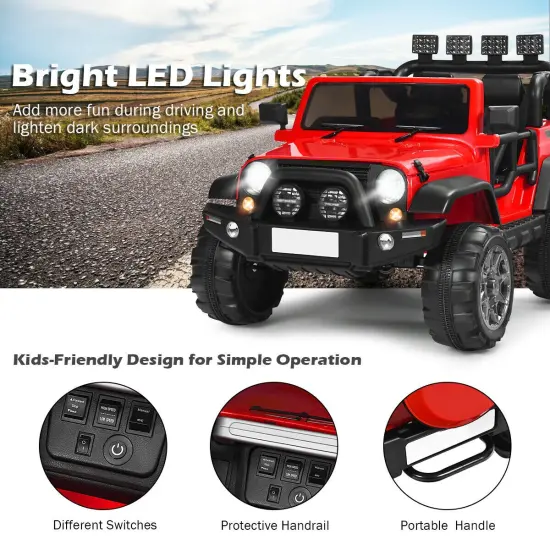 2-Seat Ride-On Car Truck with Remote Control, LED Lights, Music and Safety Features Red {5}