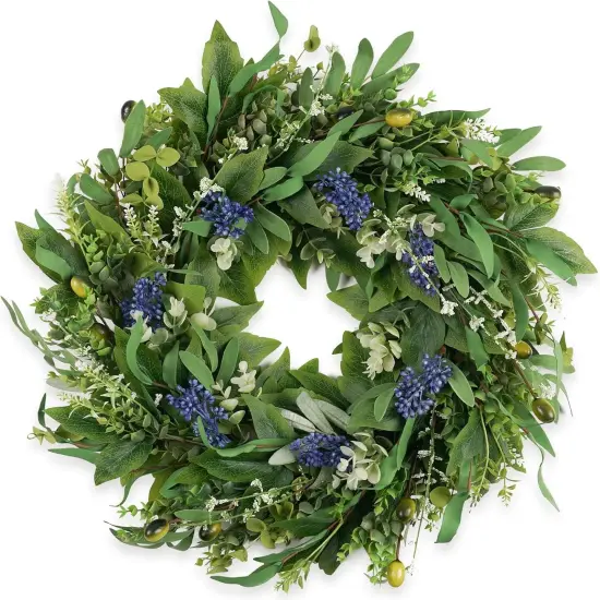 Wreaths for Front Door 22", Door Spring Wreath with Eucalyptus Olive Boxwood Leaves, Greenery Wreath Door Decoration for Spring Summer All Season Home and Outdoor {1}