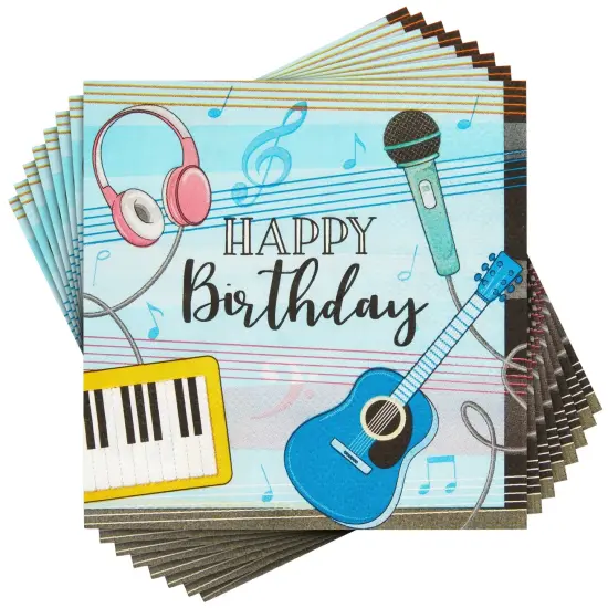 100 Pack Music Notes Paper Napkins for Music Themed Party Decorations (5x5 In) Blue {5}