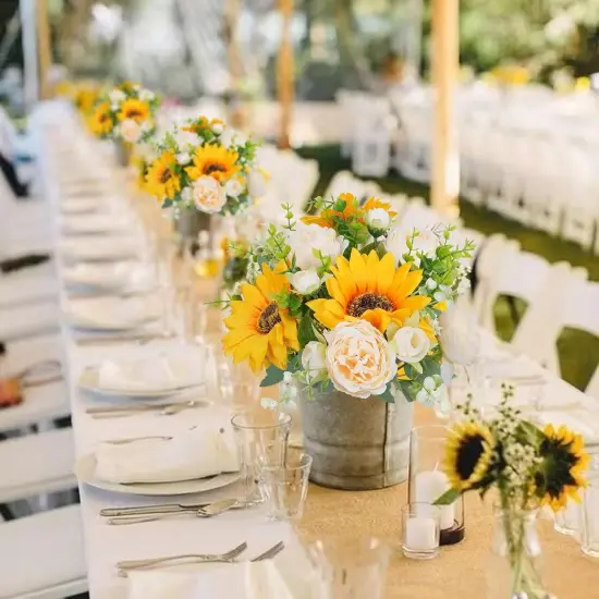 Artificial Summer Tabletop Floral Arrangements Flowers, 5 Pcs Fake Flowers Sunflowers Small Silk Flowers Faux Florals {3}
