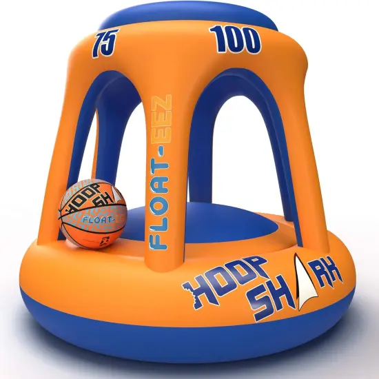 Swimming Pool Basketball Hoop Set by Hoop Shark - Orange/Blue - Inflatable Hoop with Ball - Perfect for Competitive Water Play and Trick Shots - Ultimate Summer Toy {1}