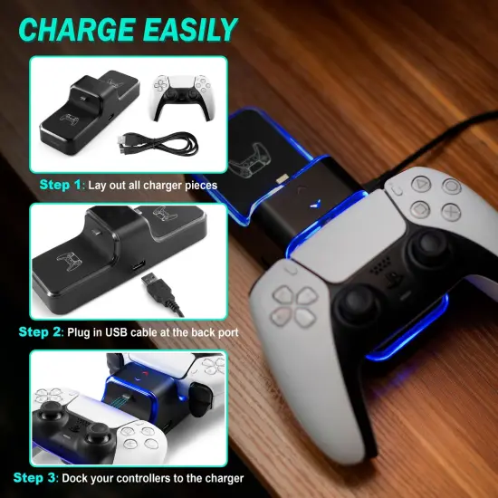 Controller Charger Compatible with PS5 &ndash; Dual Charging Station Dock with LED Indicator Light, Intended for PlayStation 5 Controller Accessories (Black) {7}