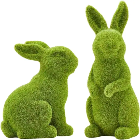 Easter Rabbit Decoration Horticulture Green Flocking Moss Rabbit Decoration Sculpture Decoration Desktop Living Room Garden Easter Gift {1}