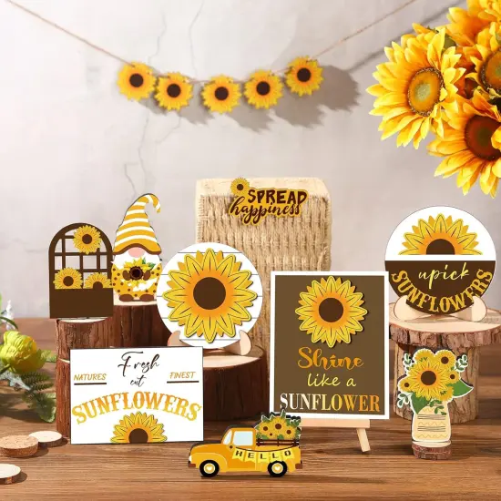 12 Pcs Sunflower Tiered Tray Decor Set Summer Kitchen Decor Tiered Tray Rustic Farmhouse Tier Tray Decor Items Sunflower Gnome Wooden Signs for Sunflower Party Decor Summer Home Decoration {4}