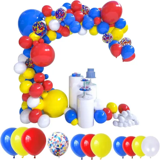Yellow White Dark Red Dark Blue Balloons and Confetti Balloon for Baby Shower Birthday Graduation Wedding Festival Party Decoration {1}