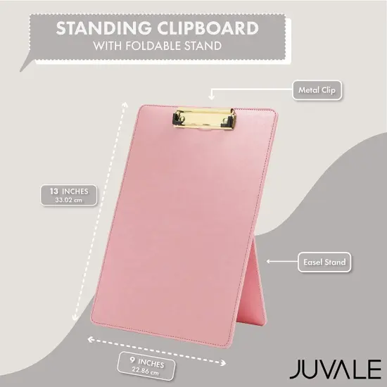 Pink Standing Clipboard, PU leather Foldable Stand and Document Holder for Office, Letters, Legal Documents (9 x 13 In) {3}