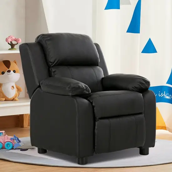 Kids Headrest Recliner Sofa Chair Hardwood, PU, Comfortable Black {3}