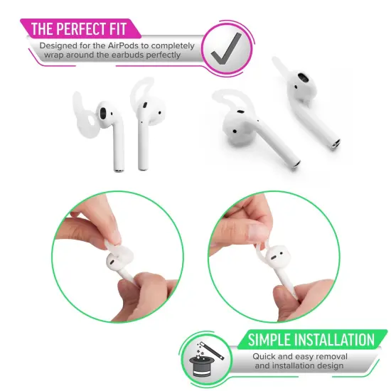 1 Pair for Airpods Ear Hooks Fit in Case, Protective Soft Silicone Earhooks Wraps Rubber Hooked Earphones Headphones Headset EarPods Earbuds Skin Ears Tips for Airpods 1 & Airpods 2 , Clear by Insten {2}