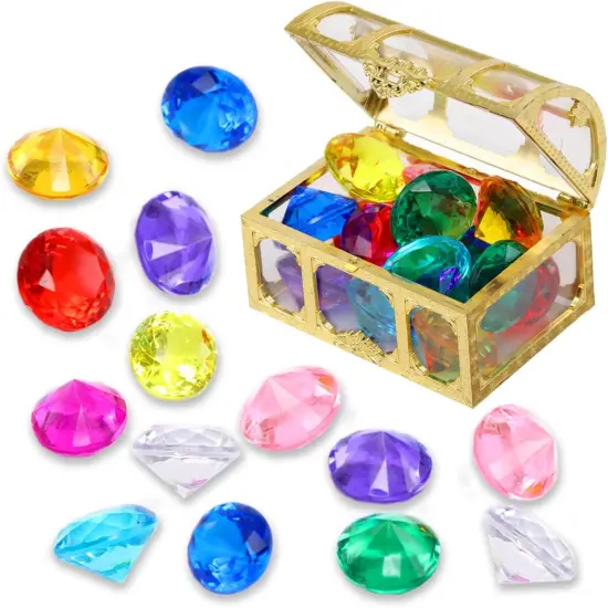 Diving gem Pool Toys Sand Toys,14 Color Diamond Treasure Chest Summer Swimming gems Pirate Diving Toy Set Underwater Swimming toyChildren's Game Gifts for Boys and Girls(Golden) {1}