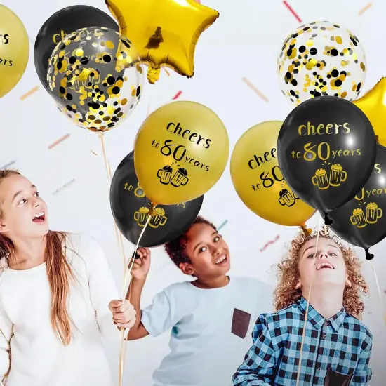 Cheers to 80 Years Balloons Black and Gold 80 Birthday Decorations for Women Men 80th Birthday Balloons Latex Gold Confetti Balloon 80 Anniversary Theme Happy Birthday Party Supplies 12 inch {2}