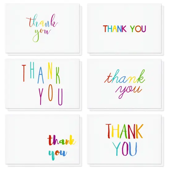 48 Pack 4x6-inch Bulk Thank You Cards with Envelopes - Appreciation Gift Note for Teachers and Kids (6 Assorted Designs) {1}