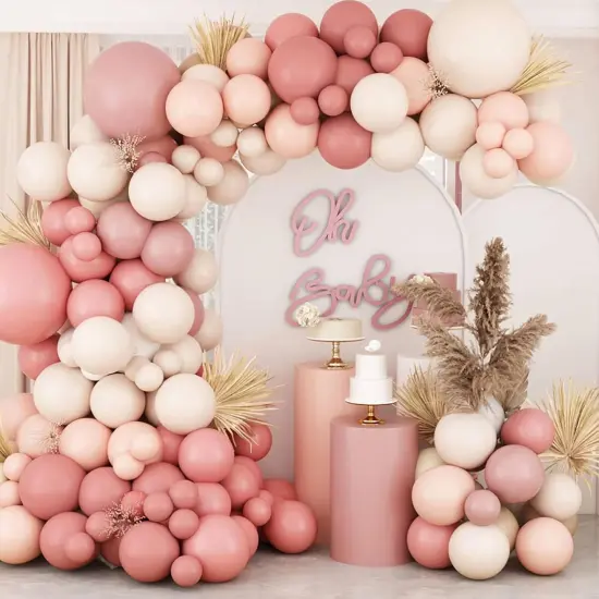 Retro Blush Pink Balloon Arch Kit-Dusty Pink Cream Peach White Sand Balloon Garland,Boho Pastel Pink Balloons Party Decorations {1}