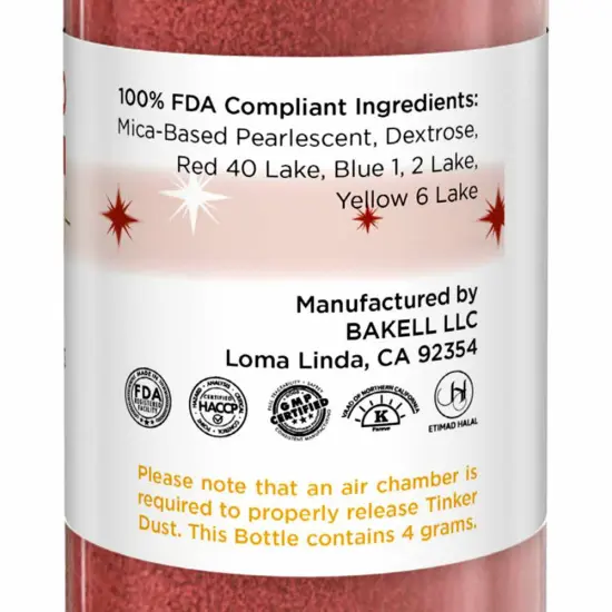 Bakell - Burgundy Red Tinker Dust Edible Glitter (4g, 1x Spray Pump) for Food, Desserts, and Beverages! {6}
