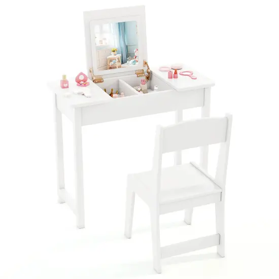 MDF Vanity Table and Chair Set with Acrylic Mirror and Storage Pink {8}