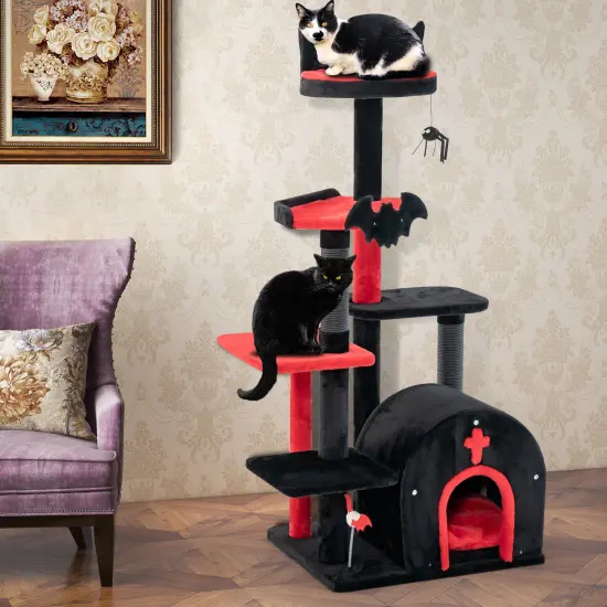 53 Inch Tall Cat Tree Tower with Cat Bed and 3 Jumping Platforms Ideal for Indoor Use {6}