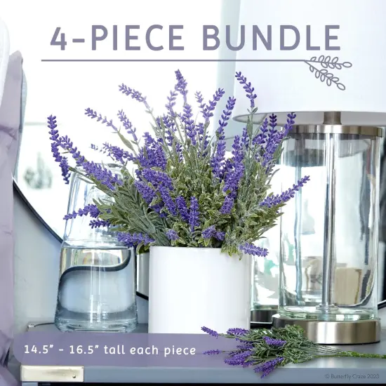 Artificial Lavender 4-Piece Bundle &ndash; Lifelike Faux Silk Plants for Crafting or Home Decor &ndash; Great for Pairing With Other Fake/Dried Flowers like Purple Roses to Create Wedding Bouquets {3}