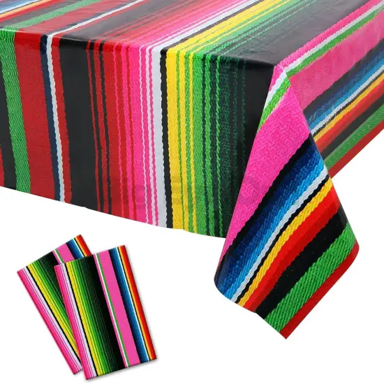 2 Pcs Mexican Fiesta Tablecloth Disposable Birthday Party Decorations Plastic Tablecover Mexico Table Cover Cinco De Mayo Themed Party Supplies Rectangle Dia De Los Muertos {1}