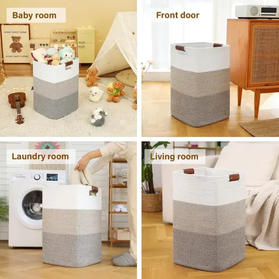 Laundry Hamper 96L Extra Large Laundry Basket, Woven Blanket Basket, Cotton Woven Storage Hamper with Handles for Living Room, Large Baskets for Pillows, Blankets, Clothes-Gradient Yellow {5}