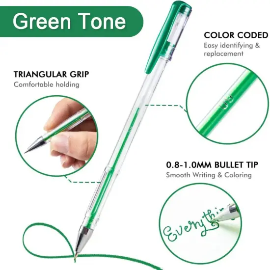 60 Pack Green Tone Gel Pens, 30 Green Tone Gel Pens with 30 Refills for Adults Coloring Books Journaling Drawing Nature, Landscapes, Animals Scenes {3}
