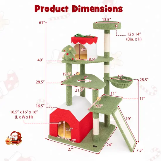 Christmas Themed Cat Tree with Sisal Scratching Posts, Condos and Perch {5}