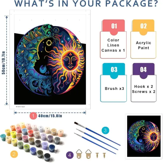 Moon Paint by Number for Adults-Paint by Numbers for Adults Beginner,Sun Paint by Numbers for Gift Home Wall Decor(16x20 inch) {5}