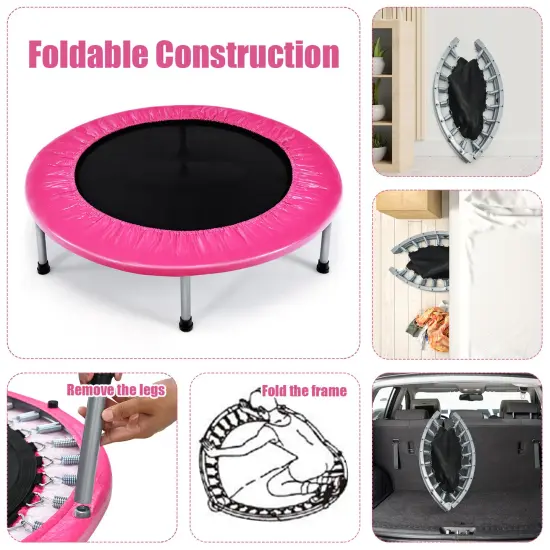 Foldable PP Trampoline with Safety Springs and 330 lbs Capacity Pink {6}