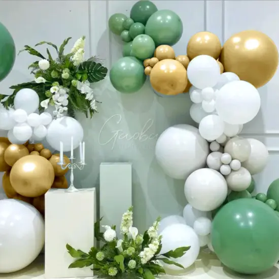 Green White Gold Balloon Arch Kit, 146Pcs Avocado Green Metallic Chrome Gold Confetti and White Latex Balloons {5}